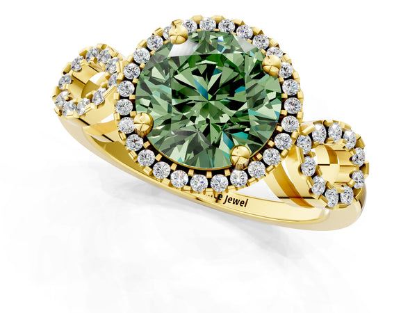 Yellow Gold Round Pave Infinity Halo Engagement Ring Setting for Fancy Green Center