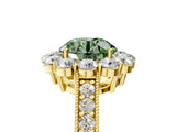 Yellow gold Fancy Green Round Cut Cut Halo Diamond Pavé Engagement Ring with Milgrain Detailing_5