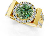 Yellow gold Fancy Green Round Cut Cut Halo Split Shank Prong Set Ring_1