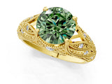 Yellow gold Fancy Green Round Cut Cut Milgrain Pave Diamond Engagement Ring with Four-Prong Setting_4
