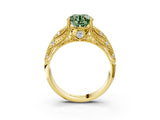 Yellow gold Fancy Green Round Cut Cut Milgrain Pave Diamond Engagement Ring with Four-Prong Setting_6