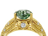Yellow gold Fancy Green Round Cut Cut Milgrain Pave Diamond Engagement Ring with Four-Prong Setting_7