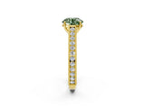 Yellow gold Fancy Green Round Cut Cut Pave Band Milgrain Solitaire Ring_13