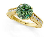 Yellow gold Fancy Green Round Cut Cut Pave Band Milgrain Solitaire Ring_24