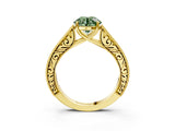Yellow gold Fancy Green Round Cut Cut Pave Band Milgrain Solitaire Ring_26
