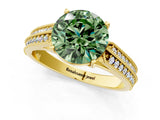 Yellow gold Fancy Green Round Cut Cut Pave Split Shank Engagement Ring with Four-Prong Setting_1