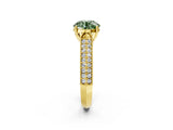 Yellow gold Fancy Green Round Cut Cut Pave Split Shank Engagement Ring with Four-Prong Setting_2