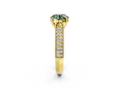 Yellow gold Fancy Green Round Cut Cut Pave Split Shank Engagement Ring with Four-Prong Setting_2
