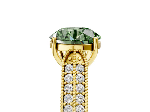 Yellow gold Fancy Green Round Cut Cut Pave Split Shank Engagement Ring with Four-Prong Setting_5