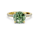 Yellow gold Fancy Green Round Cut Diamond Brilliant Solitaire Ring with Pavé Band and Four-Prong Setting_12