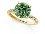 Yellow gold Fancy Green Round Cut Diamond Brilliant Solitaire Ring with Pavé Band and Four-Prong Setting_13