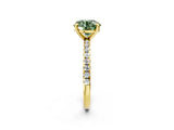 Yellow gold Fancy Green Round Cut Diamond Brilliant Solitaire Ring with Pavé Band and Four-Prong Setting_14