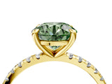 Yellow gold Fancy Green Round Cut Diamond Brilliant Solitaire Ring with Pavé Band and Four-Prong Setting_16