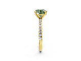 Yellow gold Fancy Green Round Cut Diamond Brilliant Solitaire Ring with Pavé Band and Four-Prong Setting_2