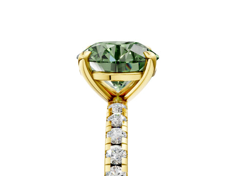 Yellow gold Fancy Green Round Cut Diamond Brilliant Solitaire Ring with Pavé Band and Four-Prong Setting_5