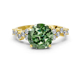 Yellow gold Fancy Green Round Cut Diamond Cluster Pavé Band with Four-Prong Setting_12