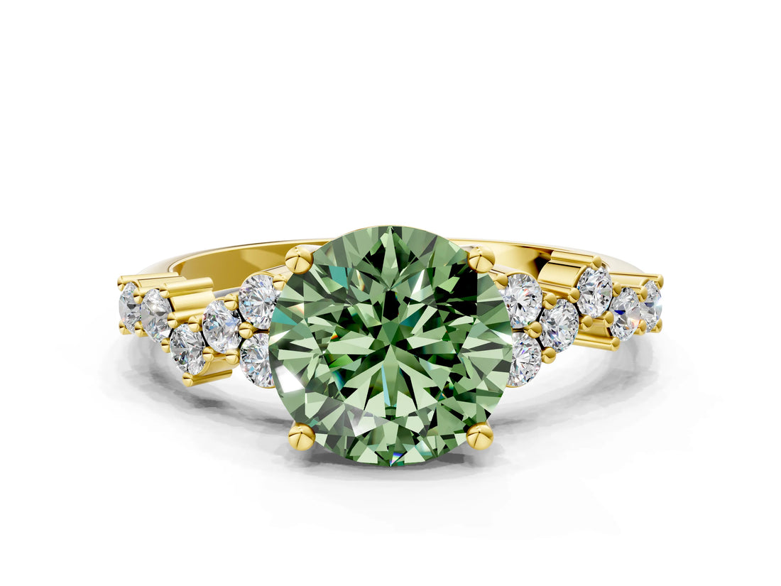 Yellow gold Fancy Green Round Cut Diamond Cluster Pavé Band with Four-Prong Setting_3