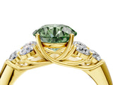 Yellow gold Fancy Green Round  Cut Diamond Cluster Ring with Round Accent Stones and Prong Setting on a Classic Band_56