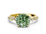 Yellow gold Fancy Green Round Cut Diamond Cluster Side Stone Solitaire Ring with Prong Setting_53