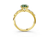 Yellow gold Fancy Green Round Cut Diamond Cluster Side Stone Solitaire Ring with Prong Setting_56