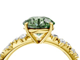 Yellow gold Fancy Green Round Cut Diamond Cluster Side Stone Solitaire Ring with Prong Setting_57