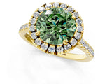 Yellow gold Fancy Green Round Cut Diamond Cushion Halo Ring with Pavé Band_1