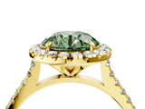 Yellow gold Fancy Green Round Cut Diamond Cushion Halo Ring with Pavé Band_4