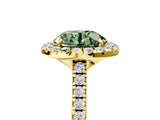 Yellow gold Fancy Green Round Cut Diamond Cushion Halo Ring with Pavé Band_5