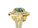 Yellow gold Fancy Green Round Cut Diamond Double Halo Ring with Pavé Band and Prong Setting_77