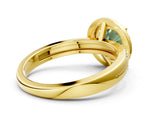Yellow gold Fancy Green Round Cut Diamond Double Halo Ring with Split Shank and Four-Prong Setting