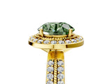Yellow gold Fancy Green Round Cut Diamond Double Halo Ring with Split Shank and Four-Prong Setting_5