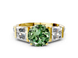 Yellow gold Fancy Green Round Cut Diamond Engagement Ring with Baguette Side Stones and Channel Set Band_20