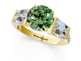 Yellow gold Fancy Green Round Cut Diamond Engagement Ring with Baguette Side Stones and Channel Set Band_21