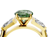 Yellow gold Fancy Green Round Cut Diamond Engagement Ring with Baguette Side Stones and Channel Set Band_24