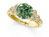 Yellow gold Fancy Green Round  Cut Diamond Engagement Ring with Bezel Set Round Side Stones and Prong Setting_50