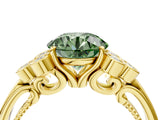 Yellow gold Fancy Green Round  Cut Diamond Engagement Ring with Bezel Set Round Side Stones and Prong Setting_53
