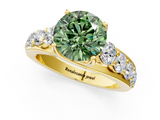 Yellow gold Fancy Green Round  Cut Diamond Engagement Ring with Pavé Band and Four-Prong Setting_4