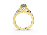Yellow gold Fancy Green Round  Cut Diamond Engagement Ring with Pavé Band and Four-Prong Setting_6