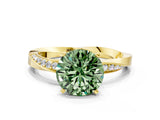 Yellow gold Fancy Green Round Cut Diamond Engagement Ring with Side Stone Accents and Four-Prong Setting_12
