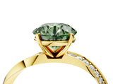 Yellow gold Fancy Green Round Cut Diamond Engagement Ring with Side Stone Accents and Four-Prong Setting_16