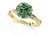 Yellow gold Fancy Green Round Cut Diamond Engagement Ring with Side Stone Accents and Four-Prong Setting_49