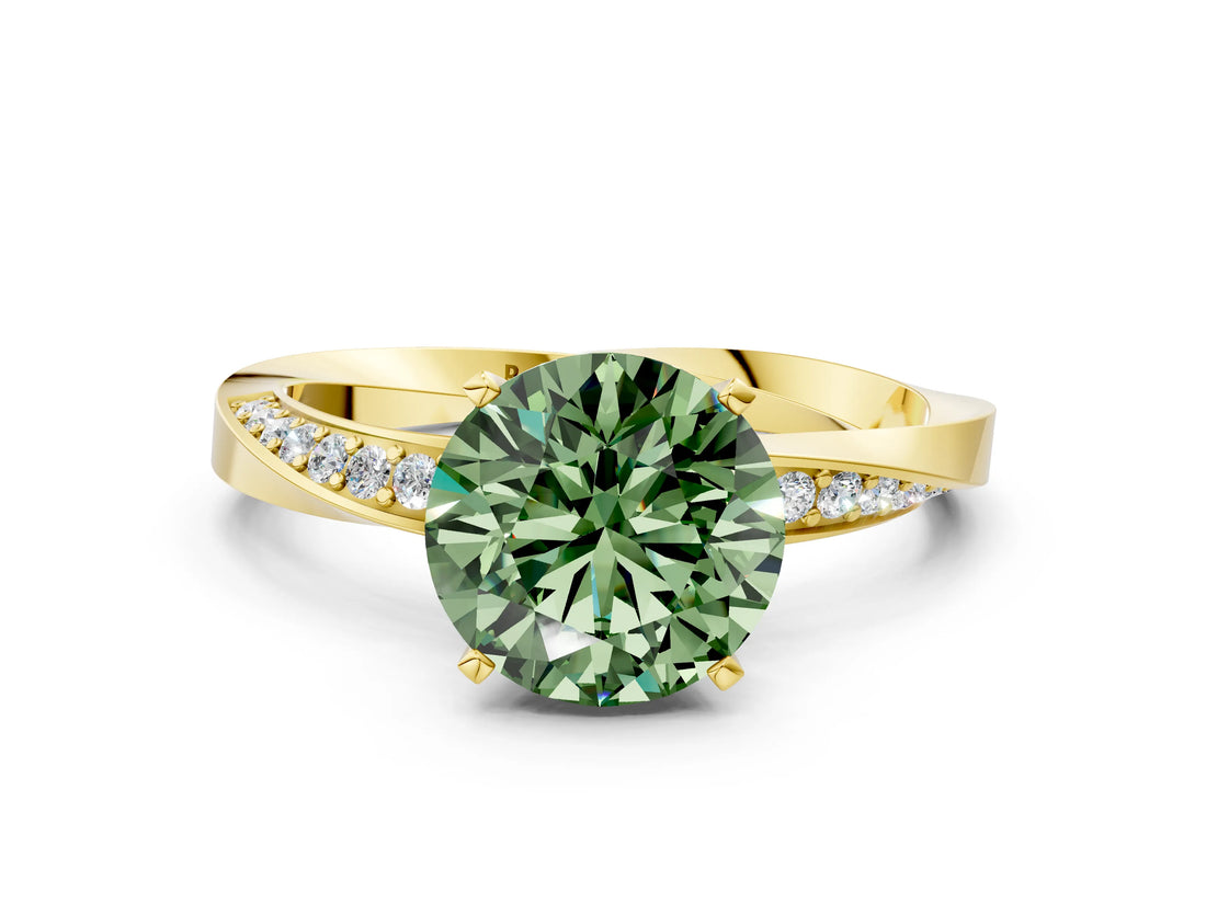 Yellow gold Fancy Green Round Cut Diamond Engagement Ring with Side Stone Accents and Four-Prong Setting_72