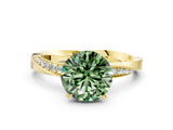 Yellow gold Fancy Green Round Cut Diamond Engagement Ring with Side Stone Accents and Four-Prong Setting_72