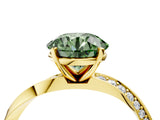 Yellow gold Fancy Green Round Cut Diamond Engagement Ring with Side Stone Accents and Four-Prong Setting_76