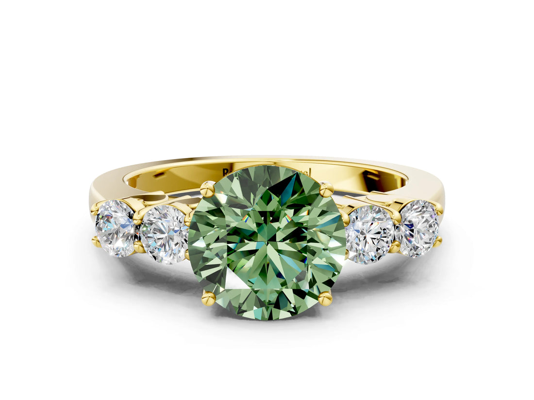 Yellow gold Fancy Green Round  Cut Diamond Five-Stone Prong Set White Gold Ring_32