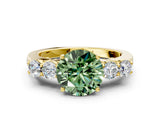 Yellow gold Fancy Green Round  Cut Diamond Five-Stone Prong Set White Gold Ring_32