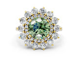 Yellow gold Fancy Green Round Cut Diamond Floral Double Halo Engagement Ring with Prong Setting_24