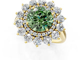 Yellow gold Fancy Green Round Cut Diamond Floral Double Halo Engagement Ring with Prong Setting_25