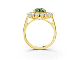 Yellow gold Fancy Green Round Cut Diamond Floral Double Halo Engagement Ring with Prong Setting_27