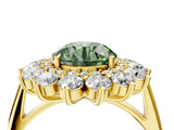 Yellow gold Fancy Green Round Cut Diamond Floral Double Halo Engagement Ring with Prong Setting_28